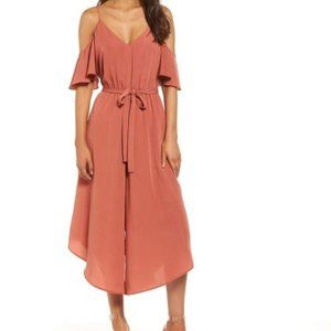 Leith Terra Cotta Cold Shoulder Jumpsuit